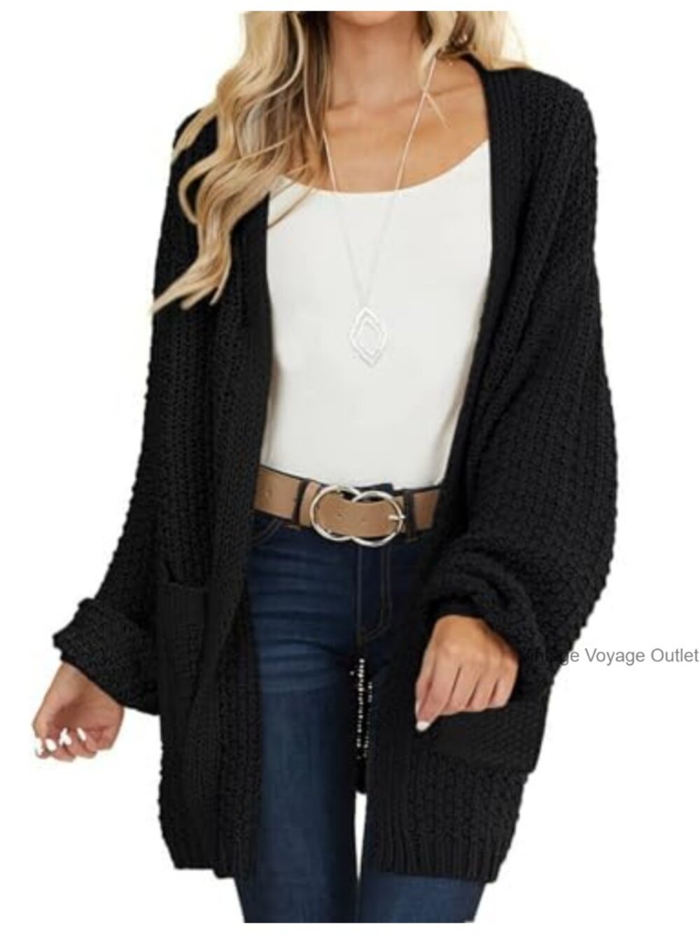 Long Sleeve Chunky Knit Cardigan Sweater Slouchy Boyfriend V-Neck